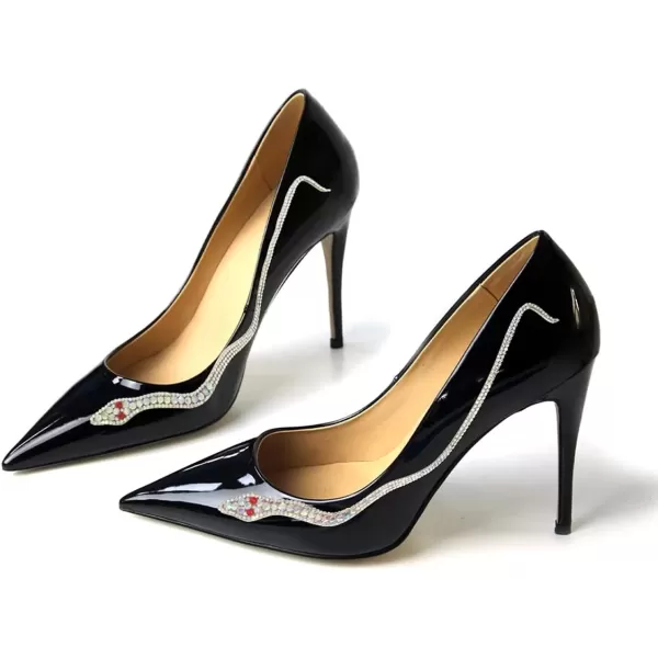 imageFSJ Womens Pointed Toe High Heels Classic Slip on Stiletto Leather Pumps Formal Dress Fashion ShoesBlacksilver Snake