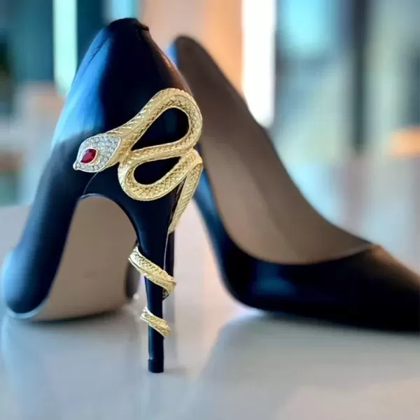 imageFSJ Womens Pointed Toe High Heels Classic Slip on Stiletto Leather Pumps Formal Dress Fashion ShoesBlacksnake