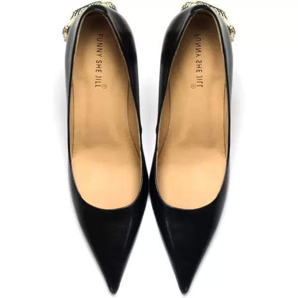 imageFSJ Womens Pointed Toe High Heels Classic Slip on Stiletto Leather Pumps Formal Dress Fashion ShoesBlacksnake