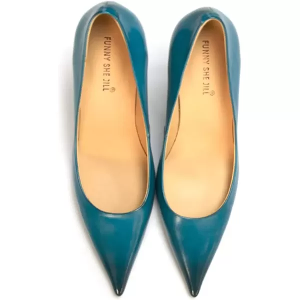 imageFSJ Womens Pointed Toe High Heels Classic Slip on Stiletto Leather Pumps Formal Dress Fashion ShoesBlue