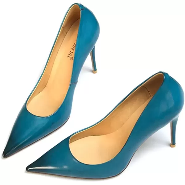 imageFSJ Womens Pointed Toe High Heels Classic Slip on Stiletto Leather Pumps Formal Dress Fashion ShoesBlue