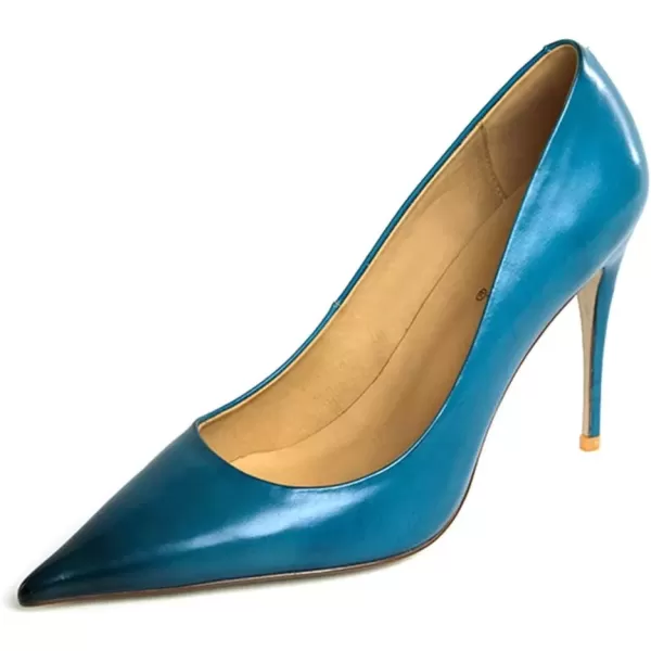 imageFSJ Womens Pointed Toe High Heels Classic Slip on Stiletto Leather Pumps Formal Dress Fashion ShoesBlue