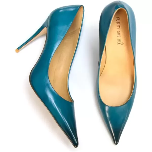 imageFSJ Womens Pointed Toe High Heels Classic Slip on Stiletto Leather Pumps Formal Dress Fashion ShoesBlue