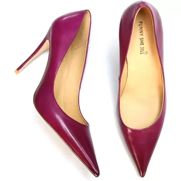 imageFSJ Womens Pointed Toe High Heels Classic Slip on Stiletto Leather Pumps Formal Dress Fashion ShoesFuchsia