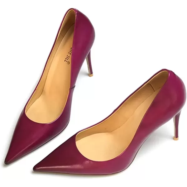 imageFSJ Womens Pointed Toe High Heels Classic Slip on Stiletto Leather Pumps Formal Dress Fashion ShoesFuchsia