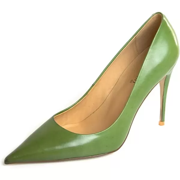 imageFSJ Womens Pointed Toe High Heels Classic Slip on Stiletto Leather Pumps Formal Dress Fashion ShoesGreen