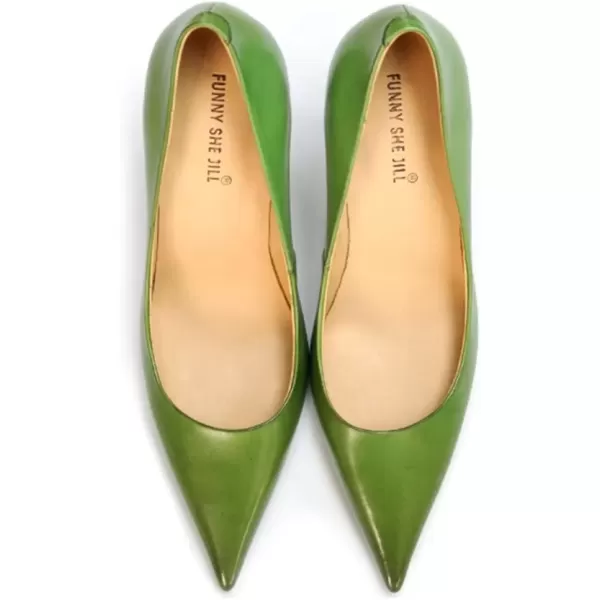 imageFSJ Womens Pointed Toe High Heels Classic Slip on Stiletto Leather Pumps Formal Dress Fashion ShoesGreen
