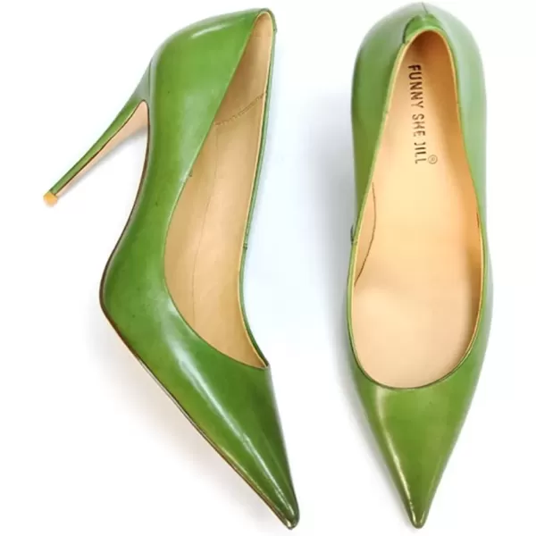 imageFSJ Womens Pointed Toe High Heels Classic Slip on Stiletto Leather Pumps Formal Dress Fashion ShoesGreen