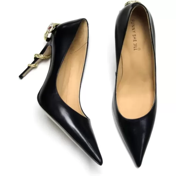 imageFSJ Womens Pointed Toe High Heels Classic Slip on Stiletto Leather Pumps Formal Dress Fashion ShoesGreensnake
