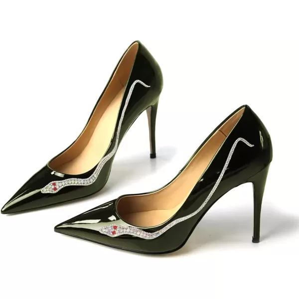 imageFSJ Womens Pointed Toe High Heels Classic Slip on Stiletto Leather Pumps Formal Dress Fashion ShoesGreensnake