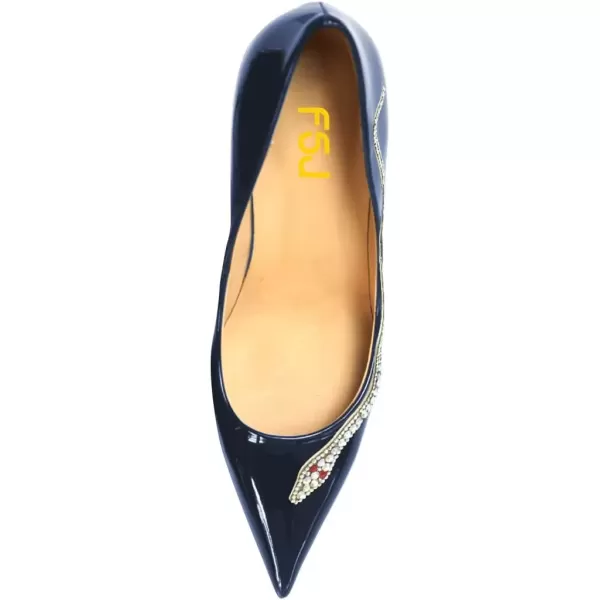 imageFSJ Womens Pointed Toe High Heels Classic Slip on Stiletto Leather Pumps Formal Dress Fashion ShoesNavysnake