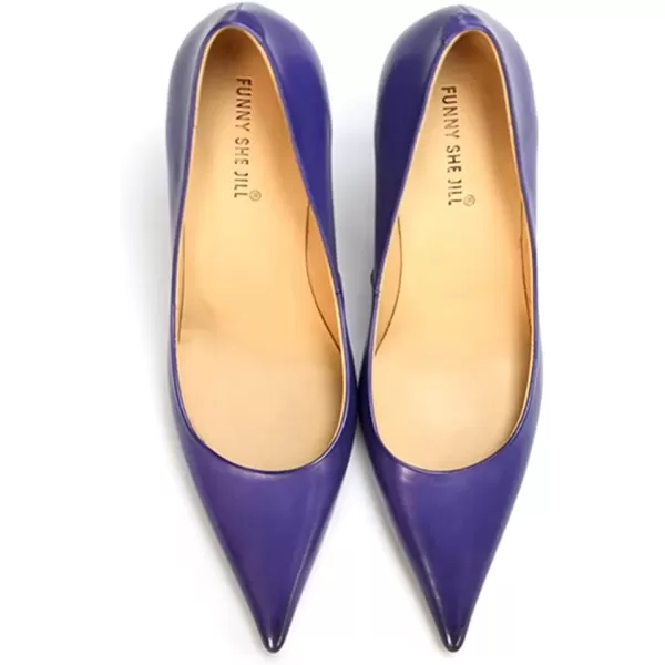 imageFSJ Womens Pointed Toe High Heels Classic Slip on Stiletto Leather Pumps Formal Dress Fashion ShoesPurple