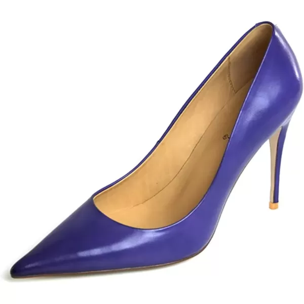 imageFSJ Womens Pointed Toe High Heels Classic Slip on Stiletto Leather Pumps Formal Dress Fashion ShoesPurple