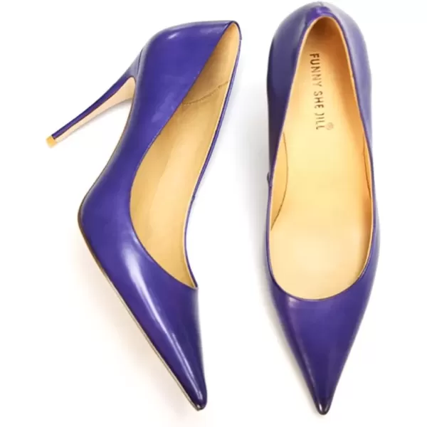 imageFSJ Womens Pointed Toe High Heels Classic Slip on Stiletto Leather Pumps Formal Dress Fashion ShoesPurple