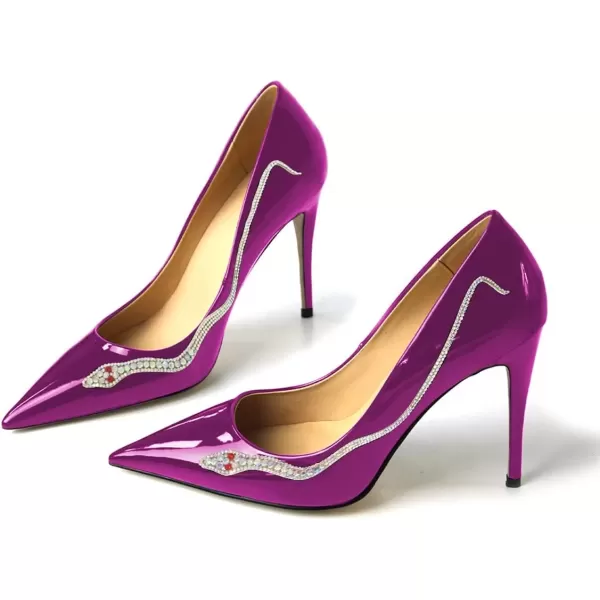 imageFSJ Womens Pointed Toe High Heels Classic Slip on Stiletto Leather Pumps Formal Dress Fashion ShoesPurplesnake