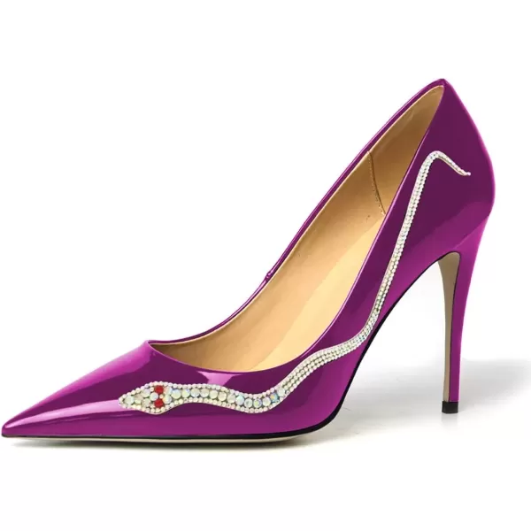 imageFSJ Womens Pointed Toe High Heels Classic Slip on Stiletto Leather Pumps Formal Dress Fashion ShoesPurplesnake