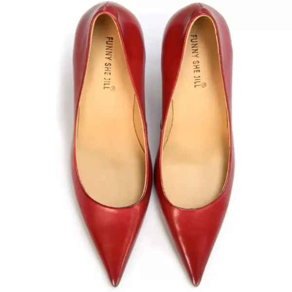 imageFSJ Womens Pointed Toe High Heels Classic Slip on Stiletto Leather Pumps Formal Dress Fashion ShoesRed