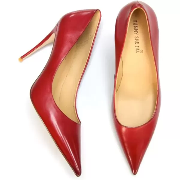 imageFSJ Womens Pointed Toe High Heels Classic Slip on Stiletto Leather Pumps Formal Dress Fashion ShoesRed