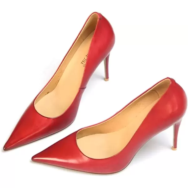 imageFSJ Womens Pointed Toe High Heels Classic Slip on Stiletto Leather Pumps Formal Dress Fashion ShoesRed