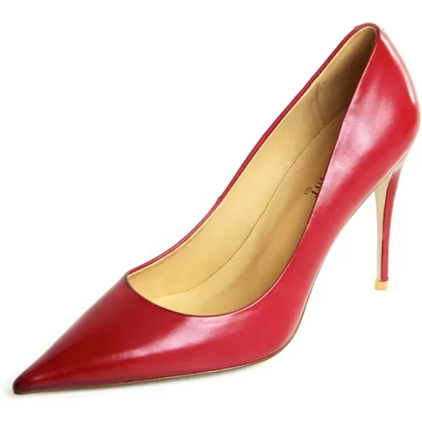 imageFSJ Womens Pointed Toe High Heels Classic Slip on Stiletto Leather Pumps Formal Dress Fashion ShoesRed