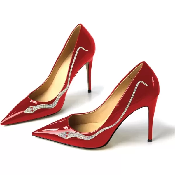 imageFSJ Womens Pointed Toe High Heels Classic Slip on Stiletto Leather Pumps Formal Dress Fashion ShoesRedsnake