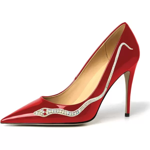 imageFSJ Womens Pointed Toe High Heels Classic Slip on Stiletto Leather Pumps Formal Dress Fashion ShoesRedsnake