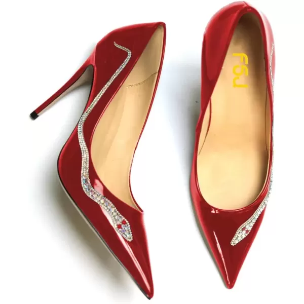 imageFSJ Womens Pointed Toe High Heels Classic Slip on Stiletto Leather Pumps Formal Dress Fashion ShoesRedsnake