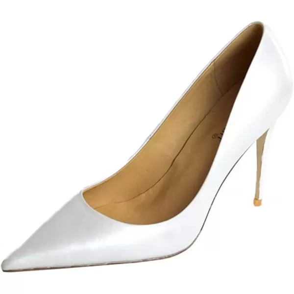 imageFSJ Womens Pointed Toe High Heels Classic Slip on Stiletto Leather Pumps Formal Dress Fashion ShoesWhite
