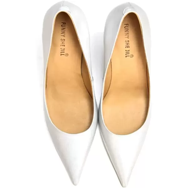 imageFSJ Womens Pointed Toe High Heels Classic Slip on Stiletto Leather Pumps Formal Dress Fashion ShoesWhite
