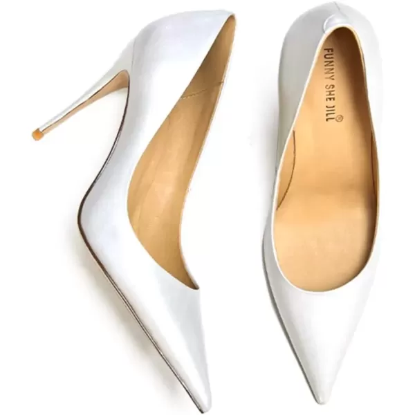imageFSJ Womens Pointed Toe High Heels Classic Slip on Stiletto Leather Pumps Formal Dress Fashion ShoesWhite