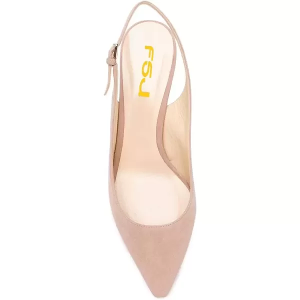 imageFSJ Women Classic Slingback Pumps Low Kitten Mid Heels Sandals Pointy Toe Comfortable Formal Party Shoes Size 415 M USBeige Suede