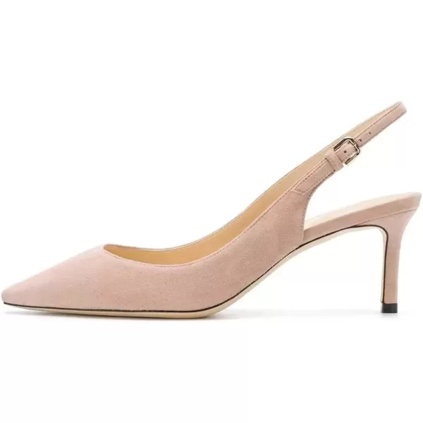imageFSJ Women Classic Slingback Pumps Low Kitten Mid Heels Sandals Pointy Toe Comfortable Formal Party Shoes Size 415 M USBeige Suede