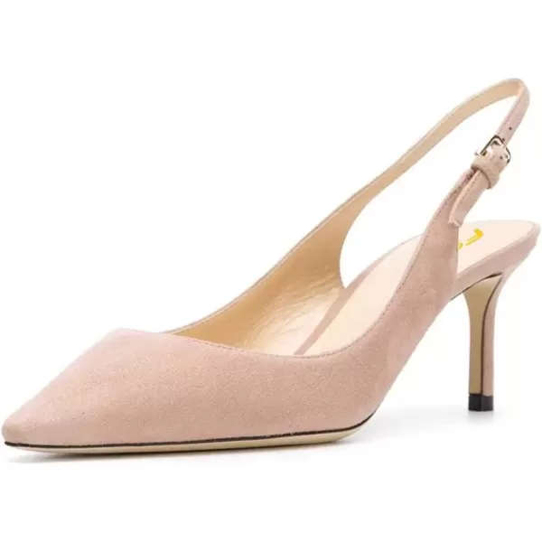imageFSJ Women Classic Slingback Pumps Low Kitten Mid Heels Sandals Pointy Toe Comfortable Formal Party Shoes Size 415 M USBeige Suede