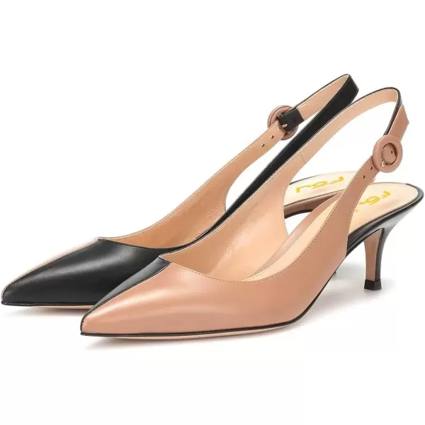 imageFSJ Women Classic Slingback Pumps Low Kitten Mid Heels Sandals Pointy Toe Comfortable Formal Party Shoes Size 415 M USBlack Nude