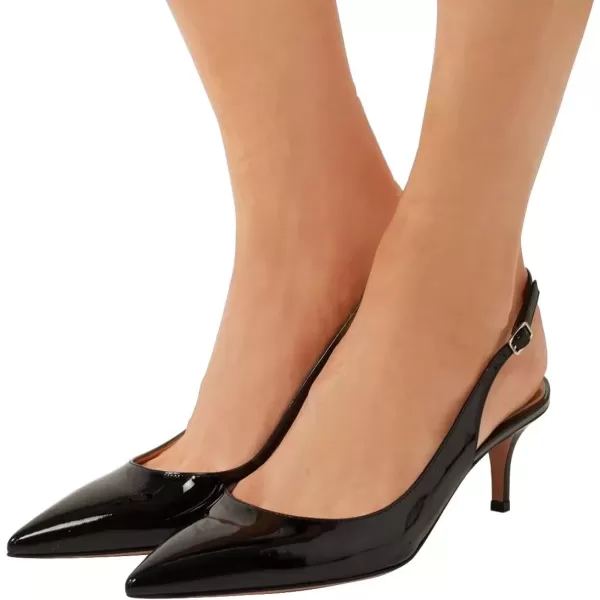 imageFSJ Women Classic Slingback Pumps Low Kitten Mid Heels Sandals Pointy Toe Comfortable Formal Party Shoes Size 415 M USBlack Patent