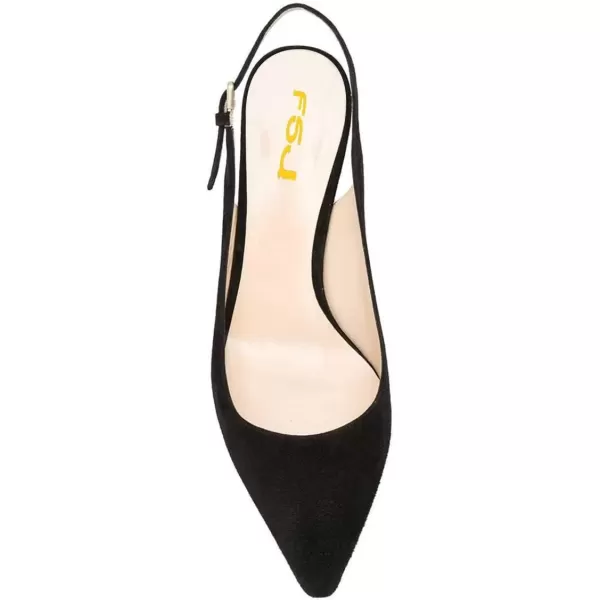 imageFSJ Women Classic Slingback Pumps Low Kitten Mid Heels Sandals Pointy Toe Comfortable Formal Party Shoes Size 415 M USBlacksuede