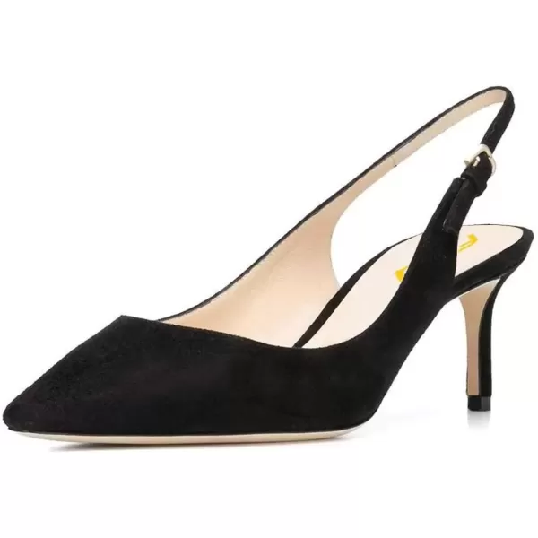 imageFSJ Women Classic Slingback Pumps Low Kitten Mid Heels Sandals Pointy Toe Comfortable Formal Party Shoes Size 415 M USBlacksuede