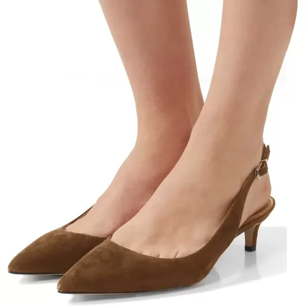 imageFSJ Women Classic Slingback Pumps Low Kitten Mid Heels Sandals Pointy Toe Comfortable Formal Party Shoes Size 415 M USBrownsuede