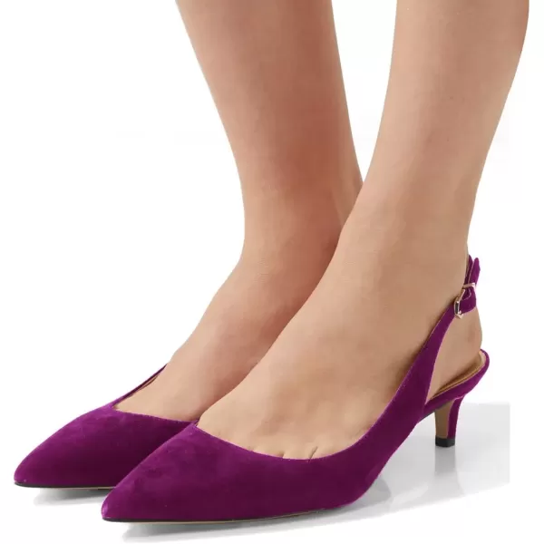imageFSJ Women Classic Slingback Pumps Low Kitten Mid Heels Sandals Pointy Toe Comfortable Formal Party Shoes Size 415 M USFuchsiasuede
