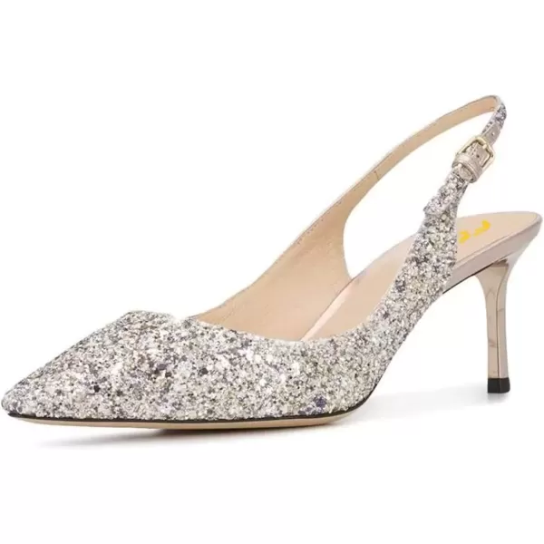 imageFSJ Women Classic Slingback Pumps Low Kitten Mid Heels Sandals Pointy Toe Comfortable Formal Party Shoes Size 415 M USGlitter