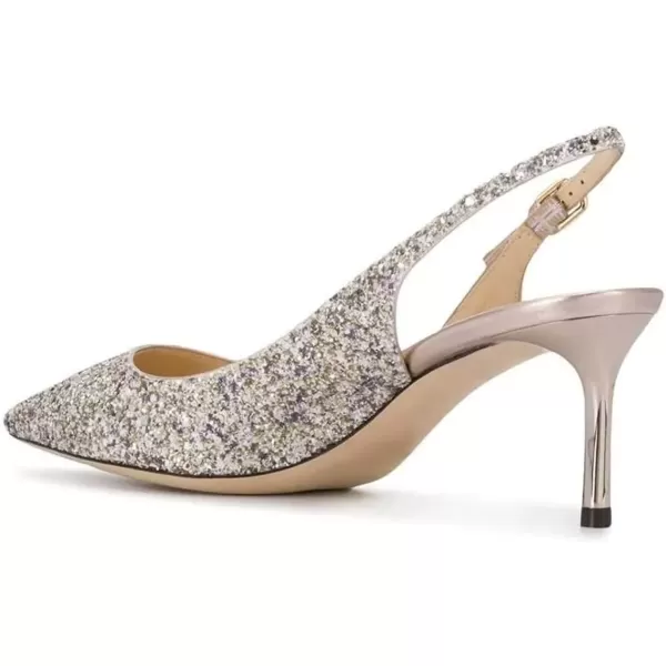 imageFSJ Women Classic Slingback Pumps Low Kitten Mid Heels Sandals Pointy Toe Comfortable Formal Party Shoes Size 415 M USGlitter