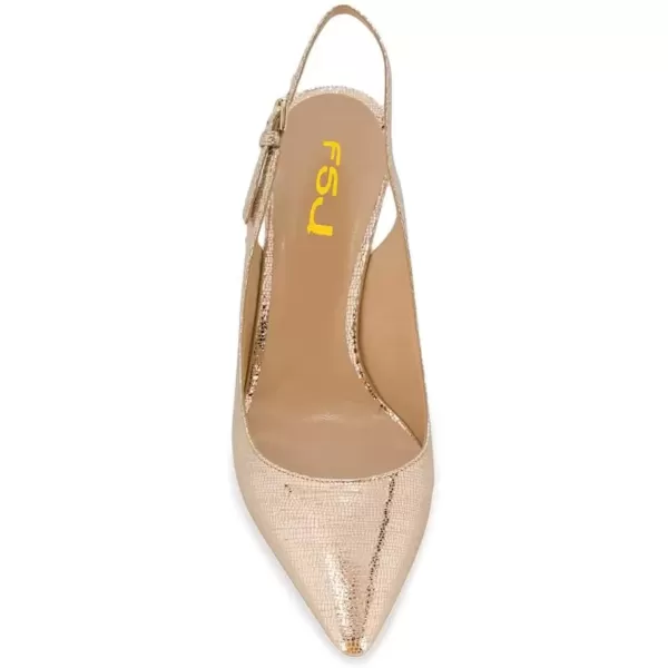 imageFSJ Women Classic Slingback Pumps Low Kitten Mid Heels Sandals Pointy Toe Comfortable Formal Party Shoes Size 415 M USGold