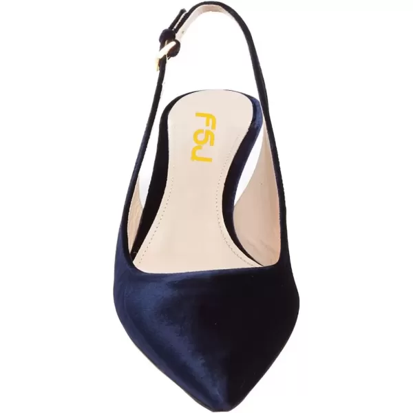 imageFSJ Women Classic Slingback Pumps Low Kitten Mid Heels Sandals Pointy Toe Comfortable Formal Party Shoes Size 415 M USNavy Blue