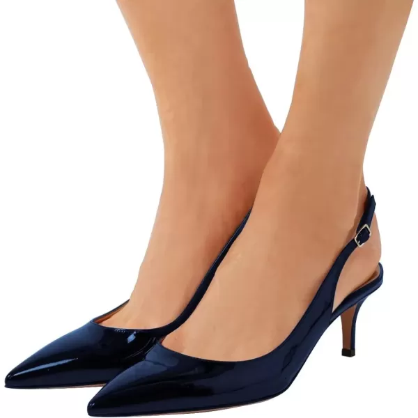 imageFSJ Women Classic Slingback Pumps Low Kitten Mid Heels Sandals Pointy Toe Comfortable Formal Party Shoes Size 415 M USNavy Patent