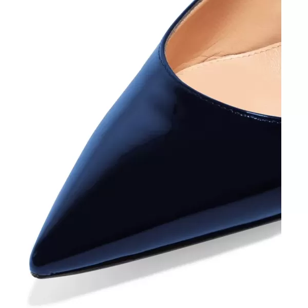 imageFSJ Women Classic Slingback Pumps Low Kitten Mid Heels Sandals Pointy Toe Comfortable Formal Party Shoes Size 415 M USNavy Patent