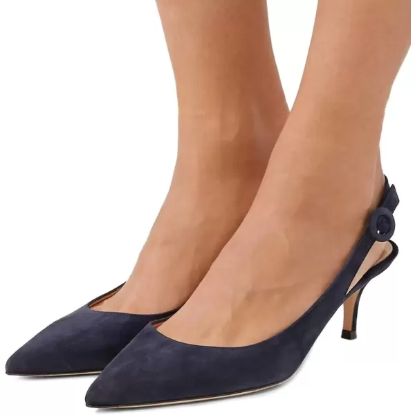 imageFSJ Women Classic Slingback Pumps Low Kitten Mid Heels Sandals Pointy Toe Comfortable Formal Party Shoes Size 415 M USNavy Suede