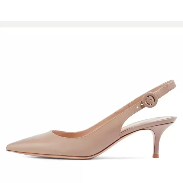imageFSJ Women Classic Slingback Pumps Low Kitten Mid Heels Sandals Pointy Toe Comfortable Formal Party Shoes Size 415 M USNude Matte
