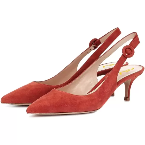 imageFSJ Women Classic Slingback Pumps Low Kitten Mid Heels Sandals Pointy Toe Comfortable Formal Party Shoes Size 415 M USOrange Suede