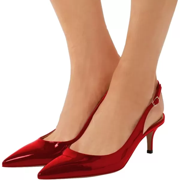 imageFSJ Women Classic Slingback Pumps Low Kitten Mid Heels Sandals Pointy Toe Comfortable Formal Party Shoes Size 415 M USRed Patent