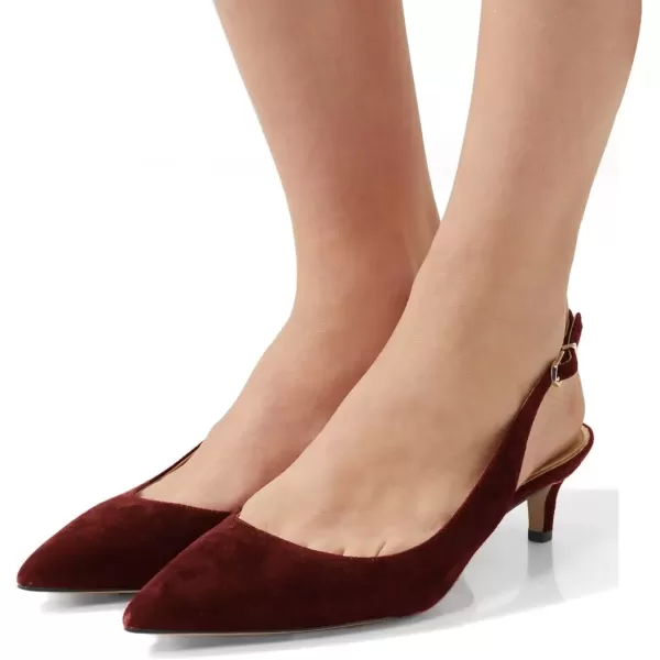 imageFSJ Women Classic Slingback Pumps Low Kitten Mid Heels Sandals Pointy Toe Comfortable Formal Party Shoes Size 415 M USWinesuede